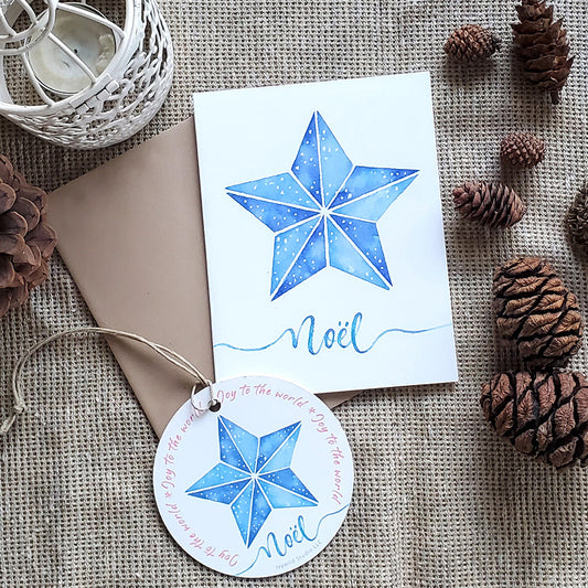 Christmas Star Greeting Card with Paper Ornament | Blue