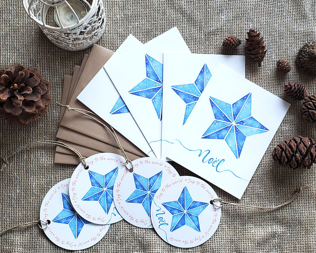 Christmas Star Greeting Card with Paper Ornament | Blue