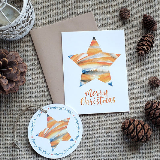 Christmas Star Greeting Card with Paper Ornament | Orange