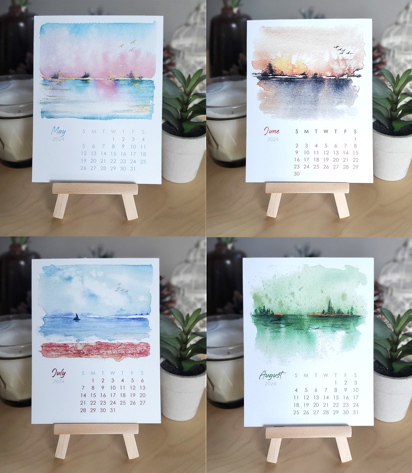 2024 Abstract Landscape Watercolor Desktop Calendar