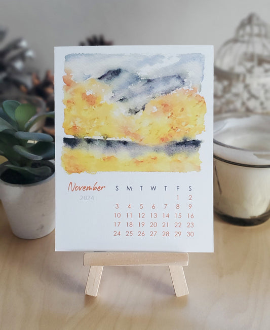 2024 Abstract Landscape Watercolor Desktop Calendar
