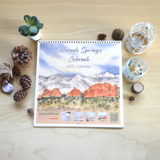 2025 Colorado Springs Landscape Watercolor Wall Calendar 12"x12"