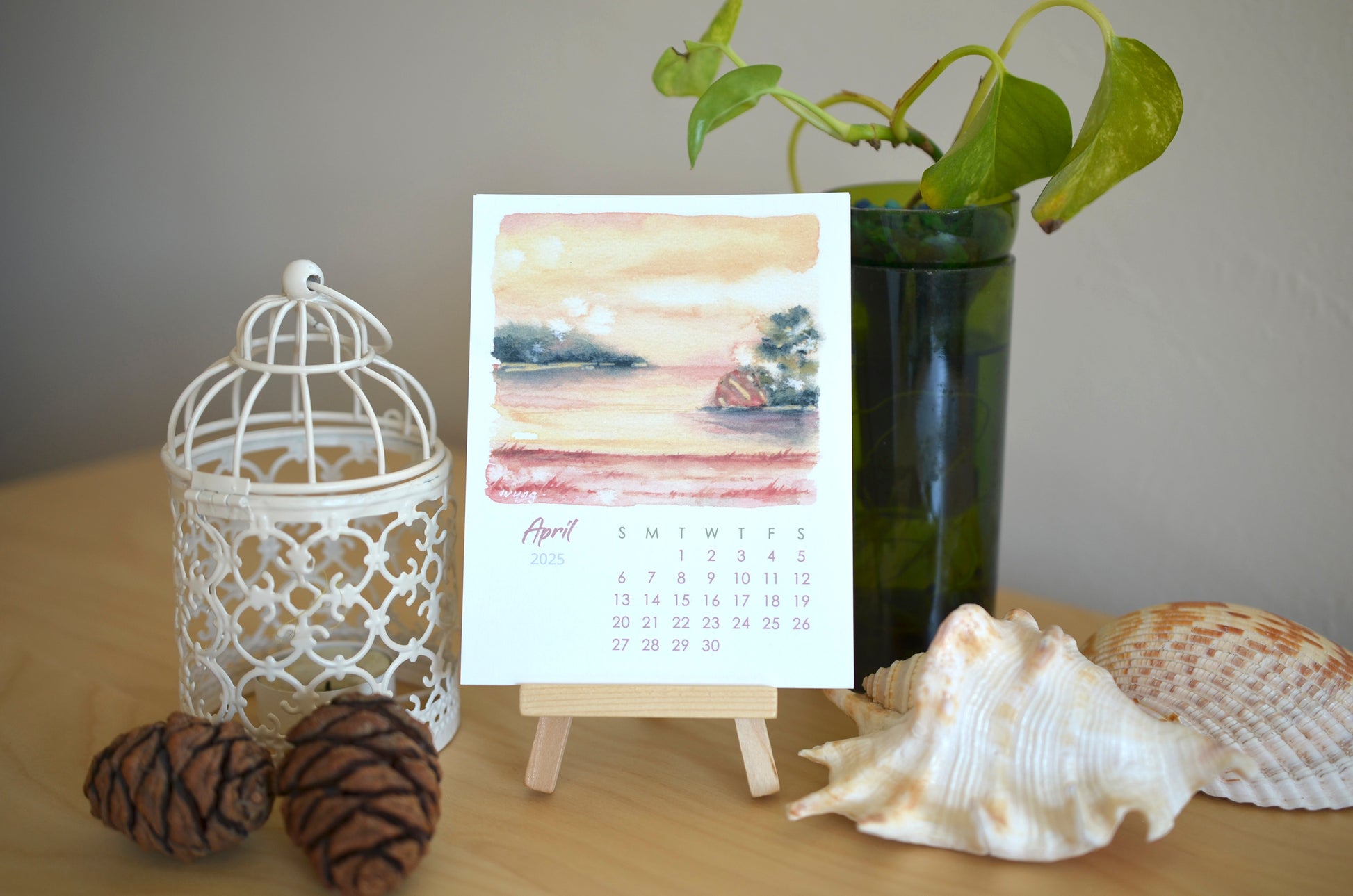 2025 abstract landscape watercolor desktop calendar