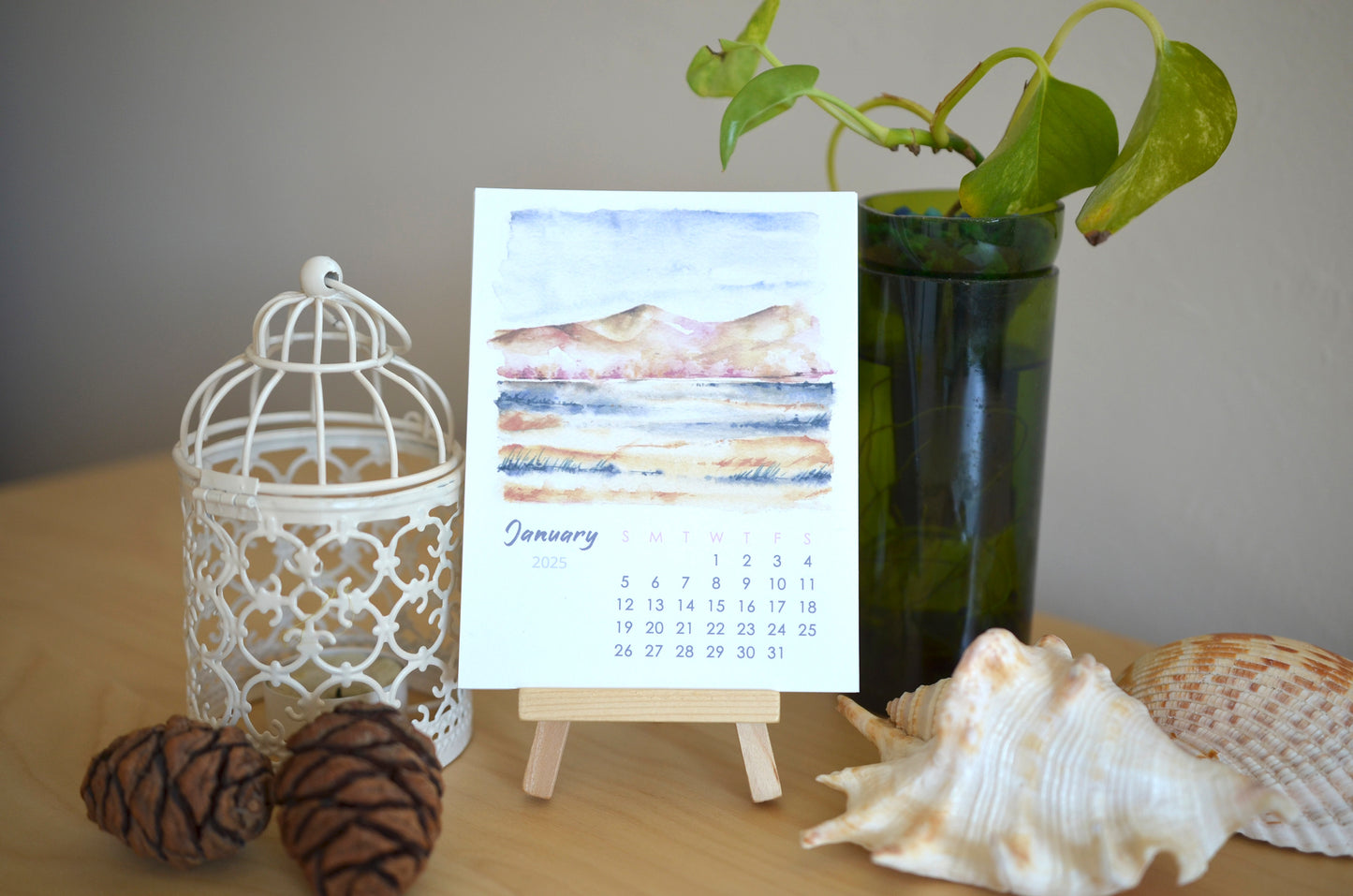 2025 abstract landscape watercolor desktop calendar