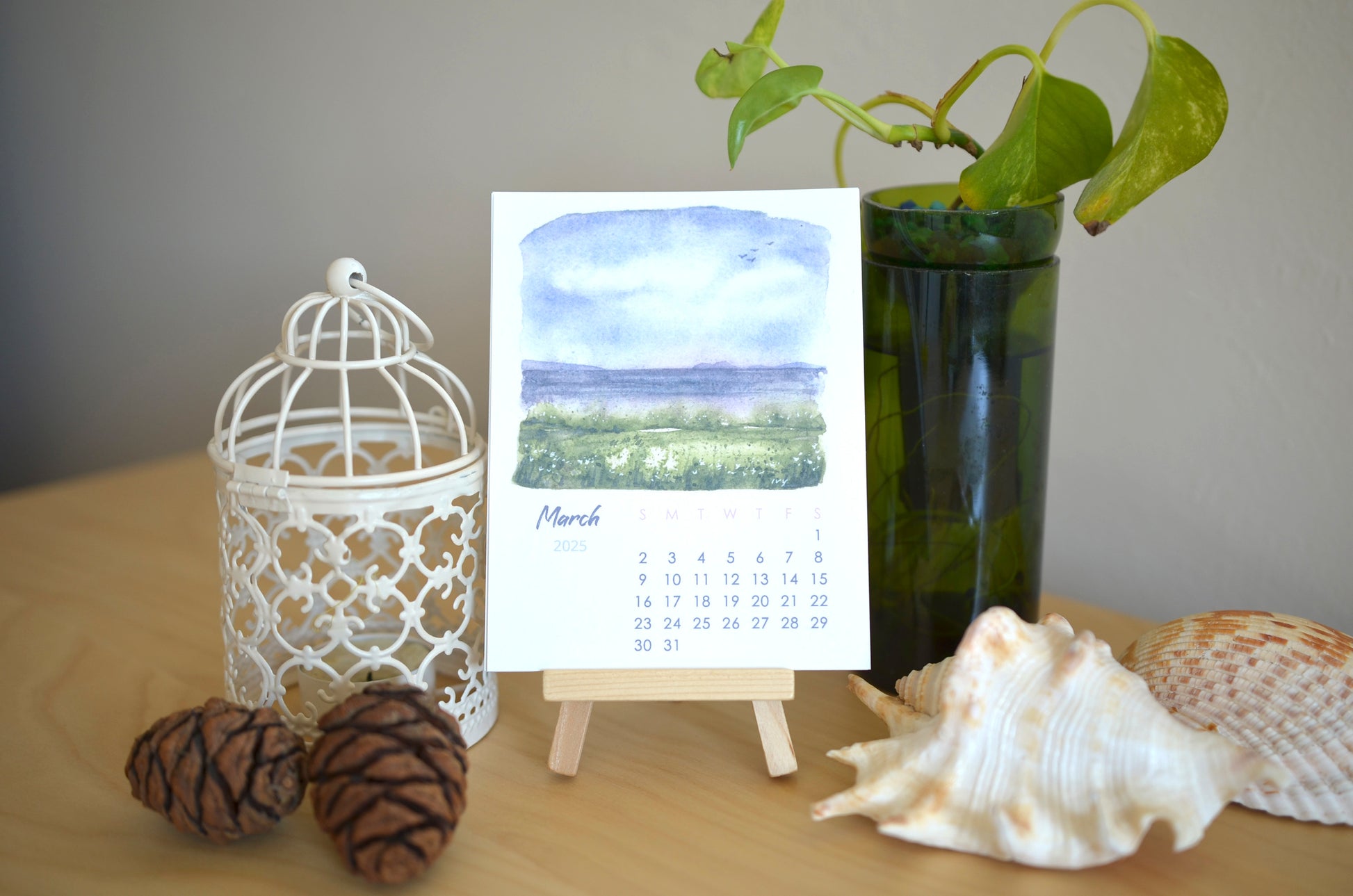 2025 abstract landscape watercolor desktop calendar