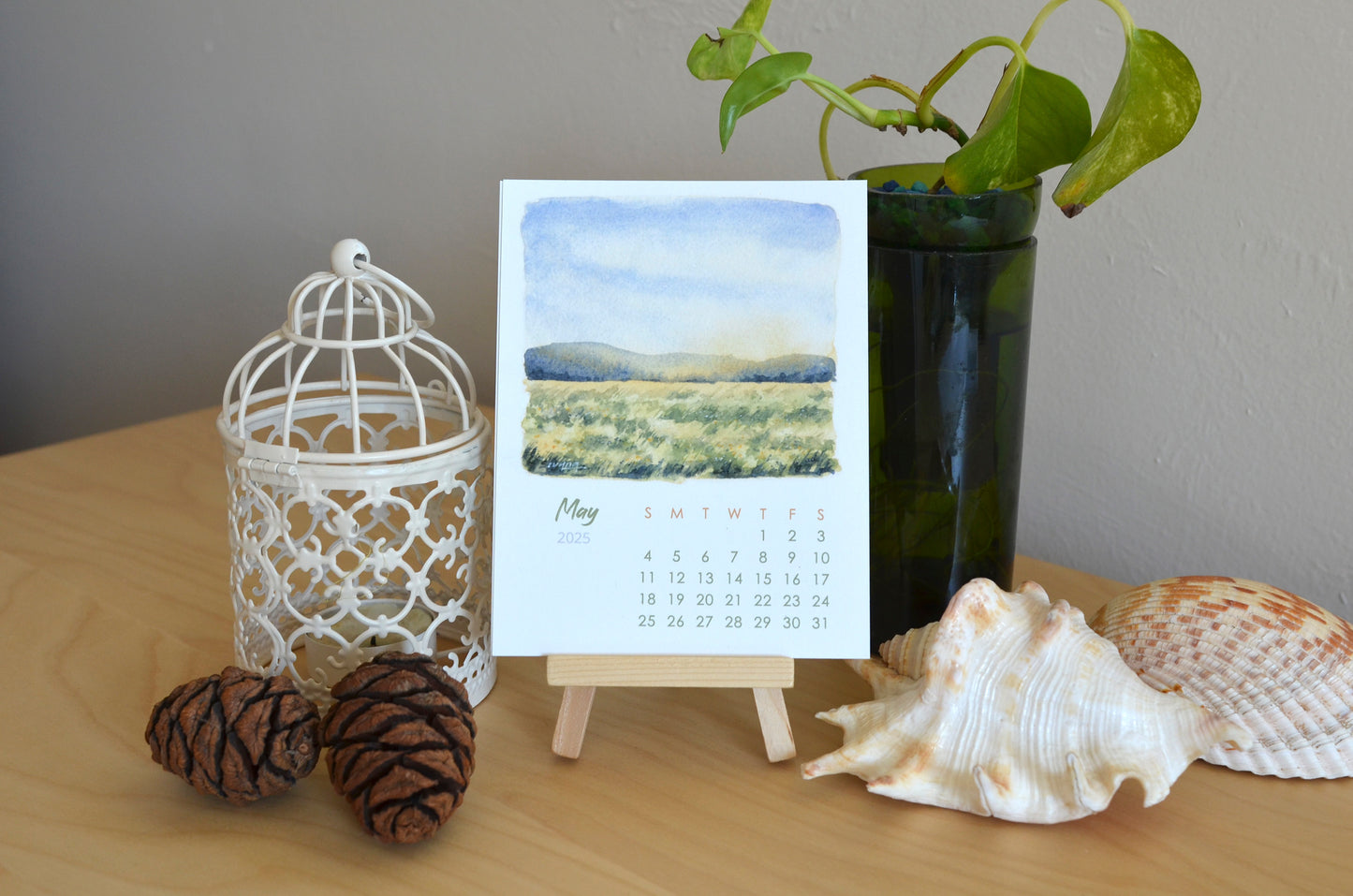 2025 abstract landscape watercolor desktop calendar