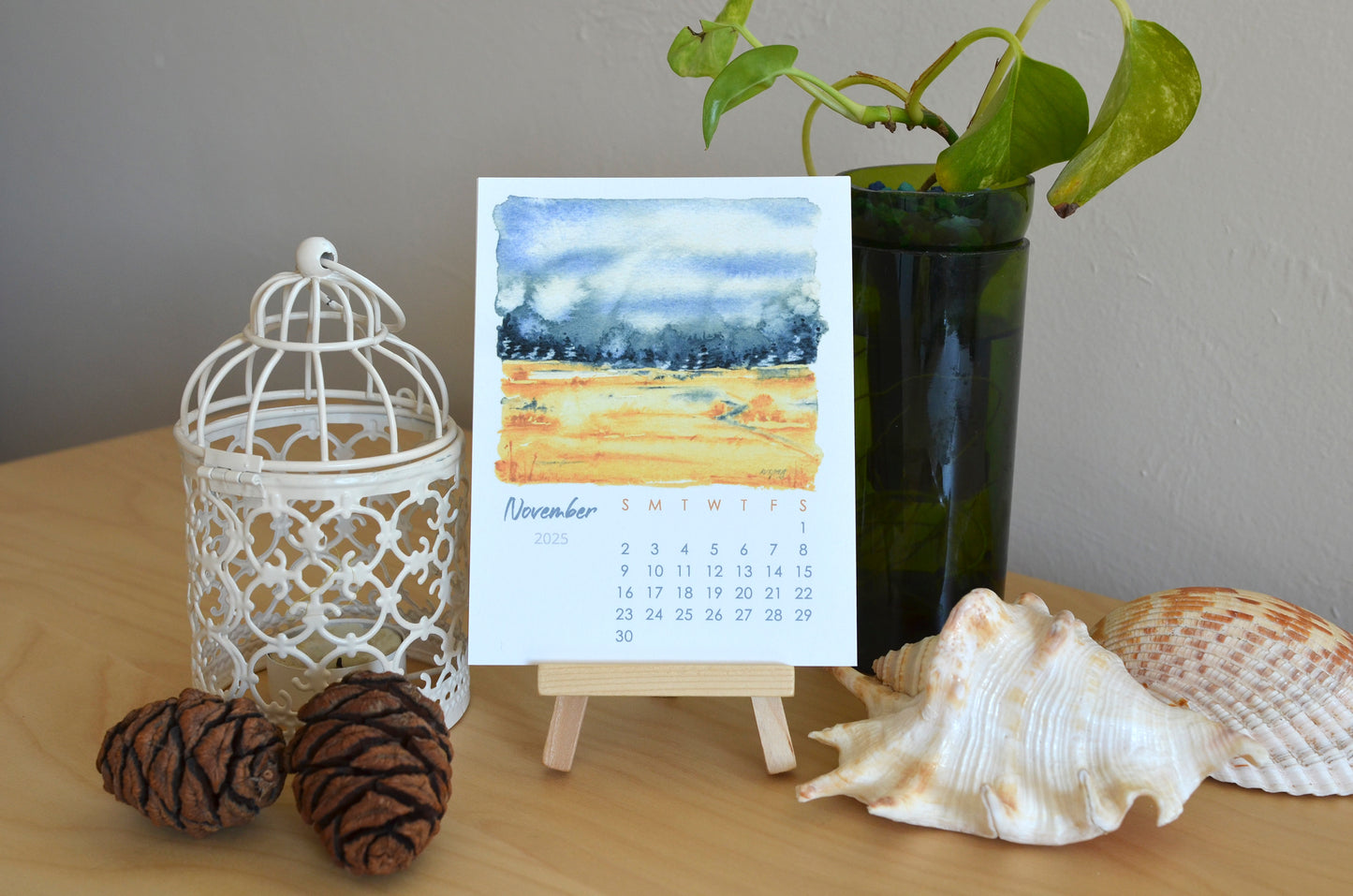 2025 abstract landscape watercolor desktop calendar