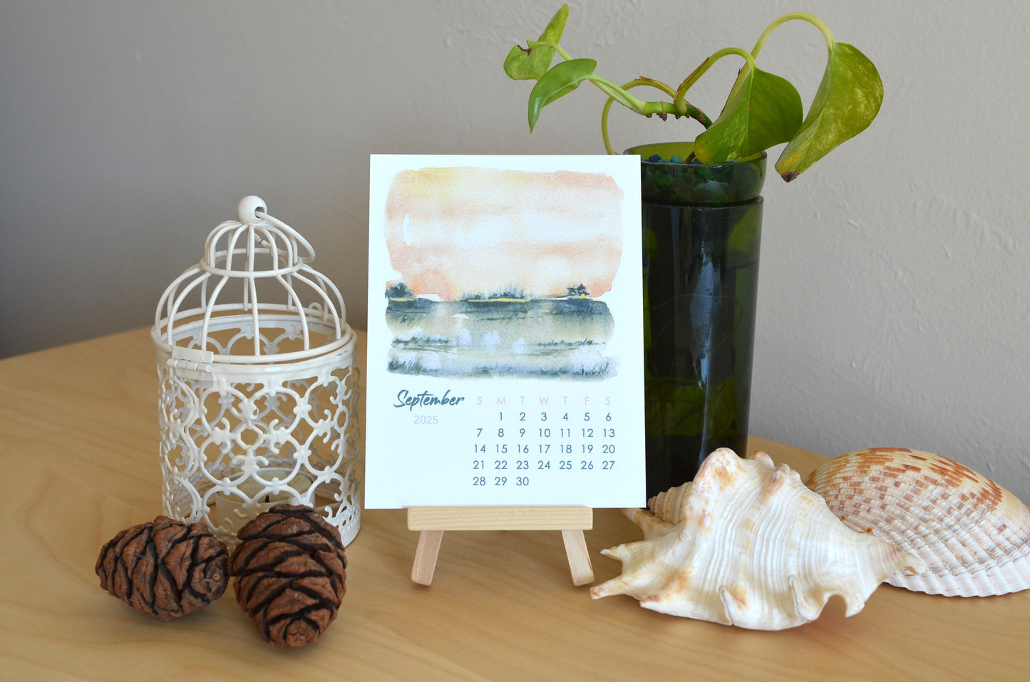 2025 abstract landscape watercolor desktop calendar