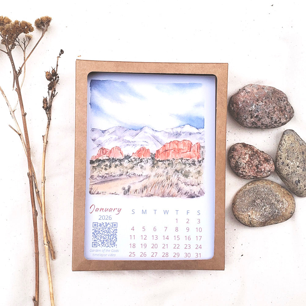 2026 Colorado Springs Landscape Watercolor Desktop Calendar
