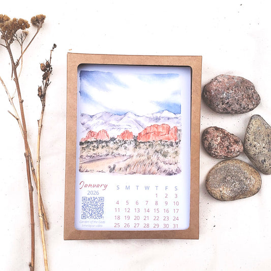 2026 Colorado Springs Landscape Watercolor Desktop Calendar