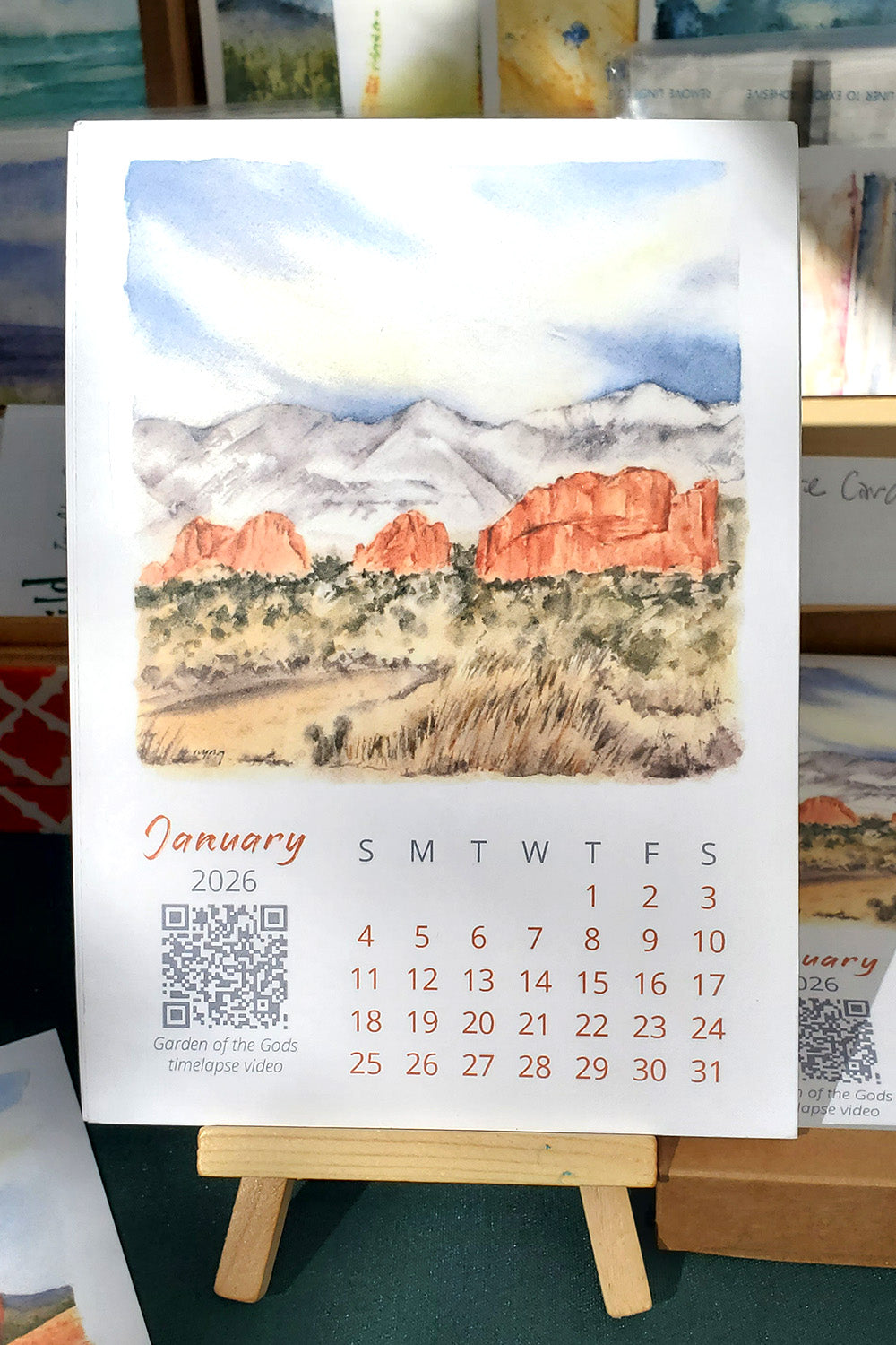 2026 Colorado Springs Landscape Watercolor Desktop Calendar