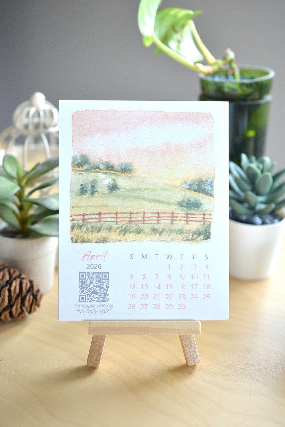 2026 Abstract Landscape Watercolor Desktop Calendar