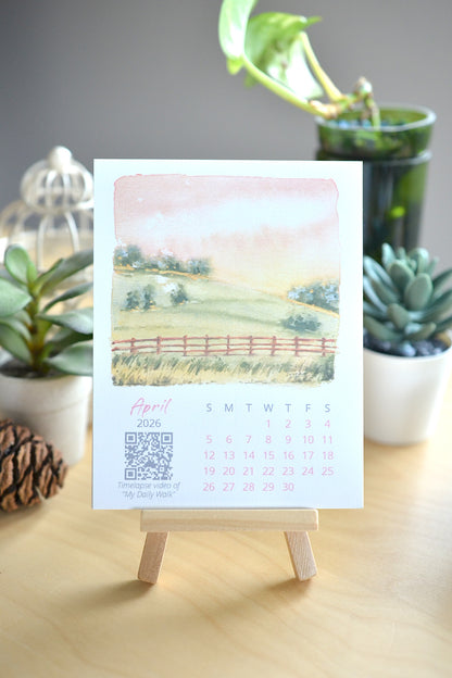 2026 Abstract Landscape Watercolor Desktop Calendar