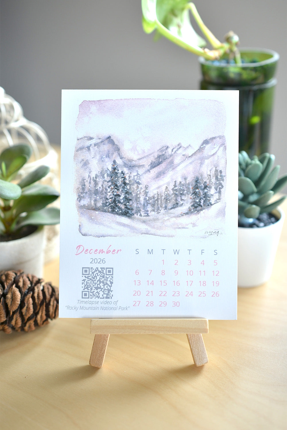 2026 Abstract Landscape Watercolor Desktop Calendar