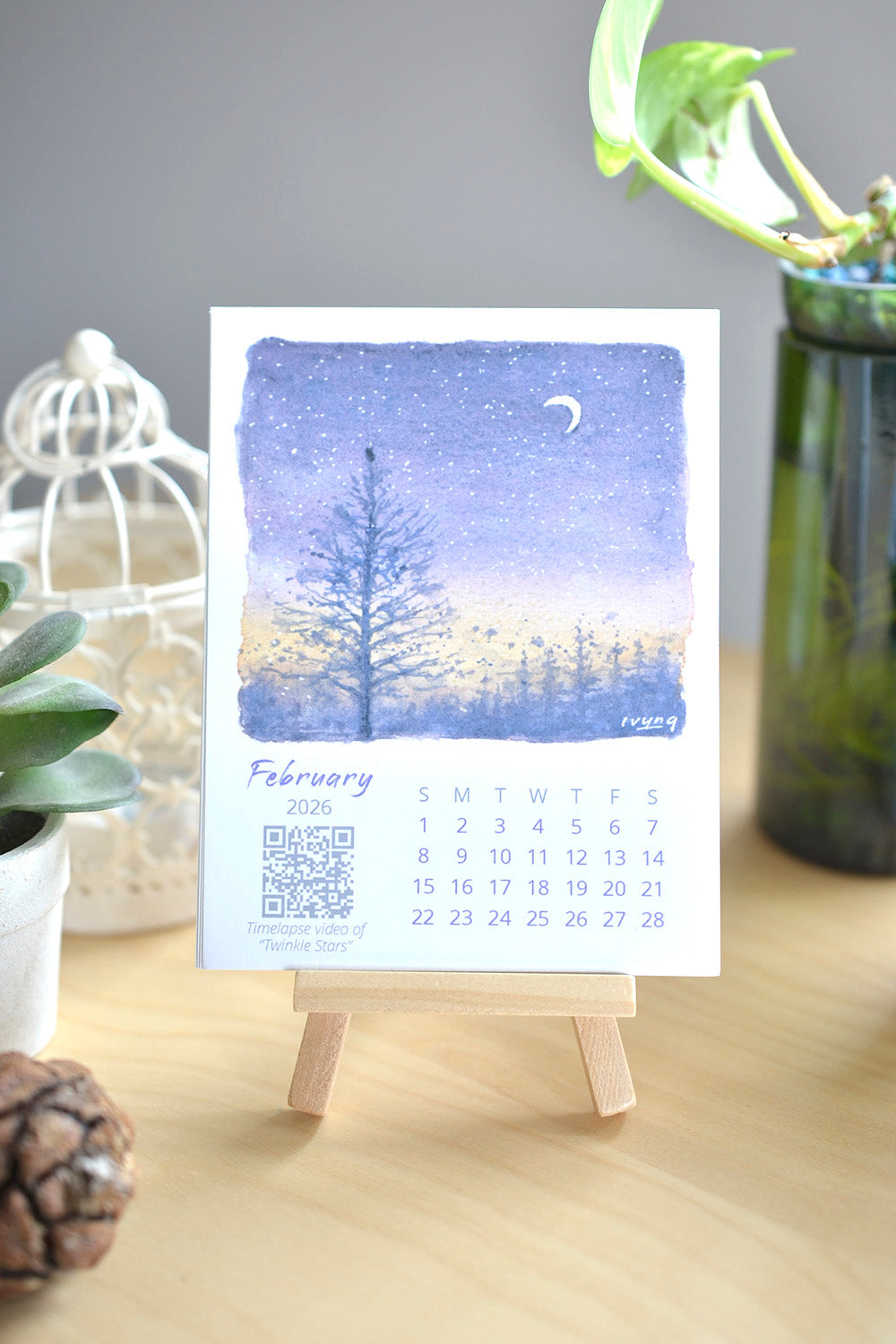 2026 Abstract Landscape Watercolor Desktop Calendar