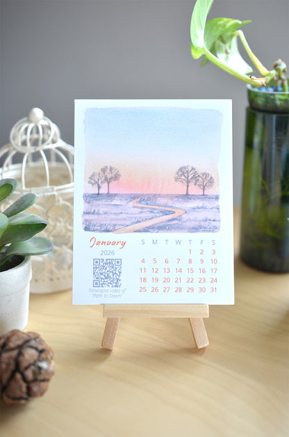 2026 Abstract Landscape Watercolor Desktop Calendar