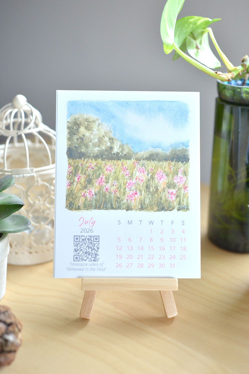 2026 Abstract Landscape Watercolor Desktop Calendar