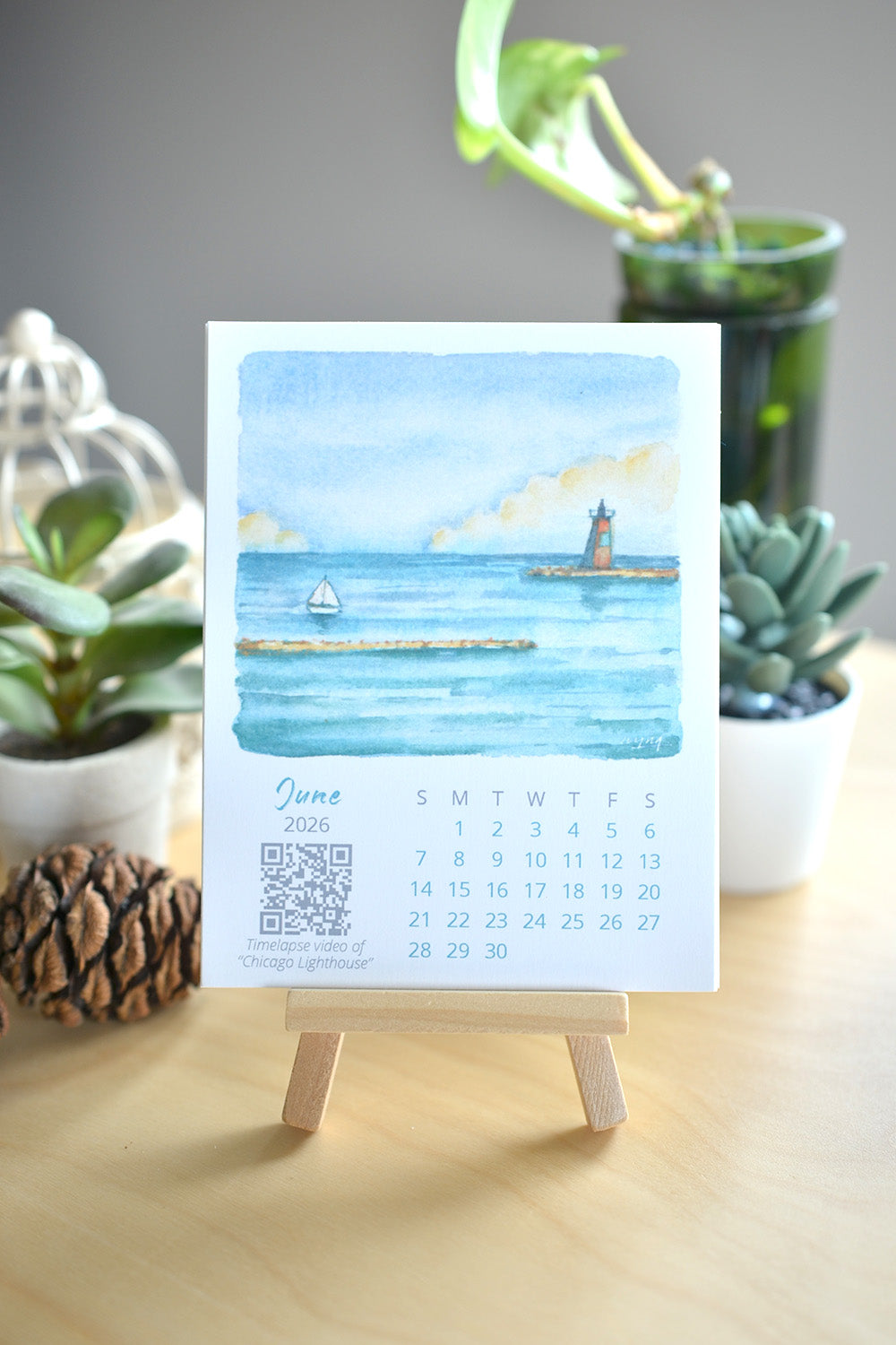 2026 Abstract Landscape Watercolor Desktop Calendar