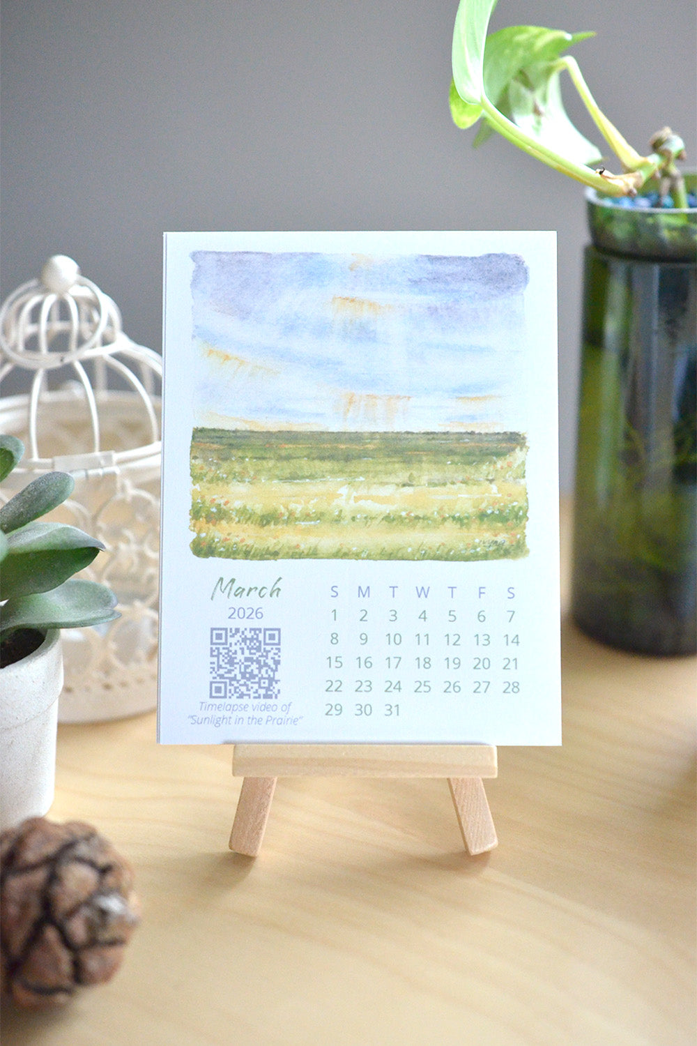 2026 Abstract Landscape Watercolor Desktop Calendar