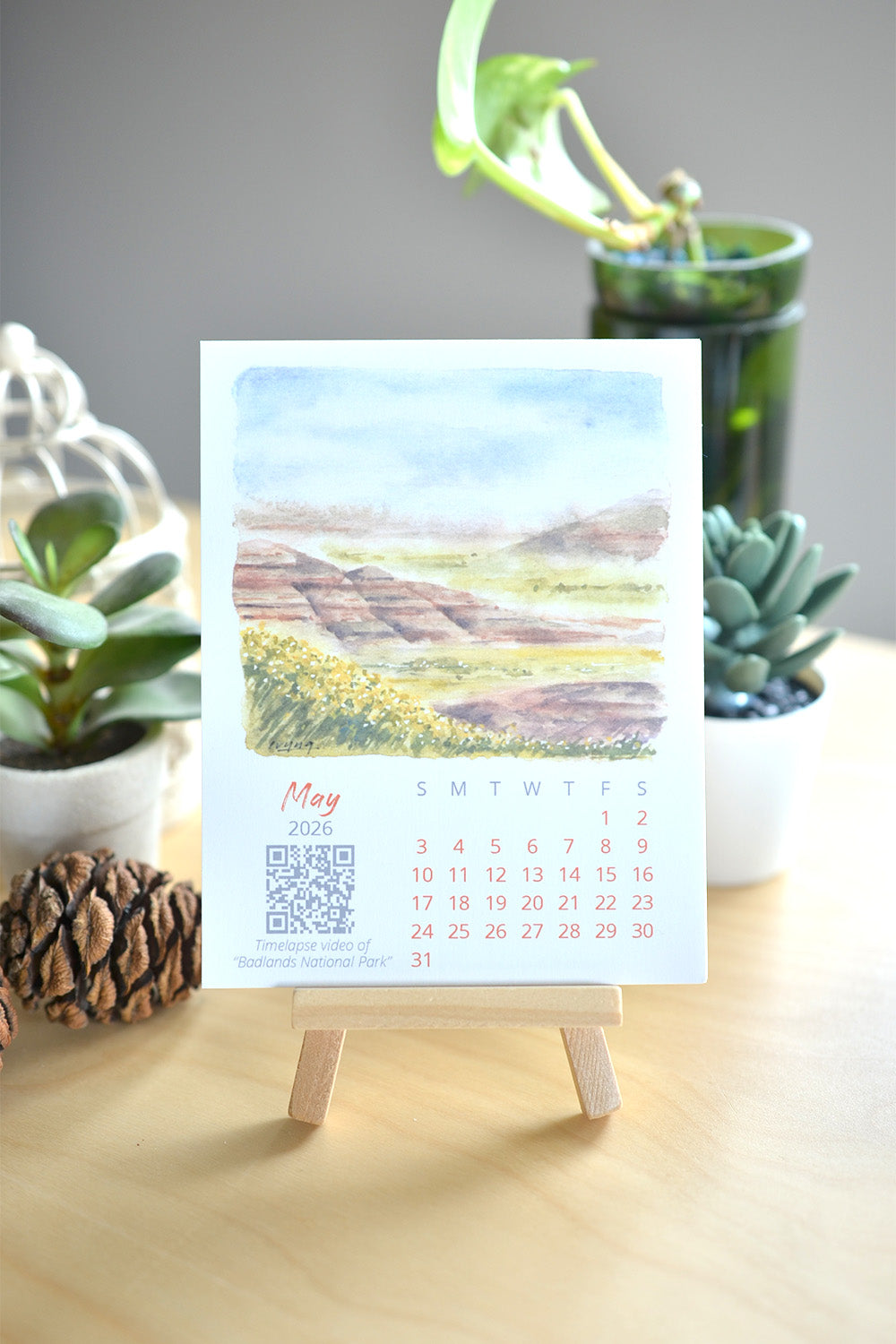 2026 Abstract Landscape Watercolor Desktop Calendar