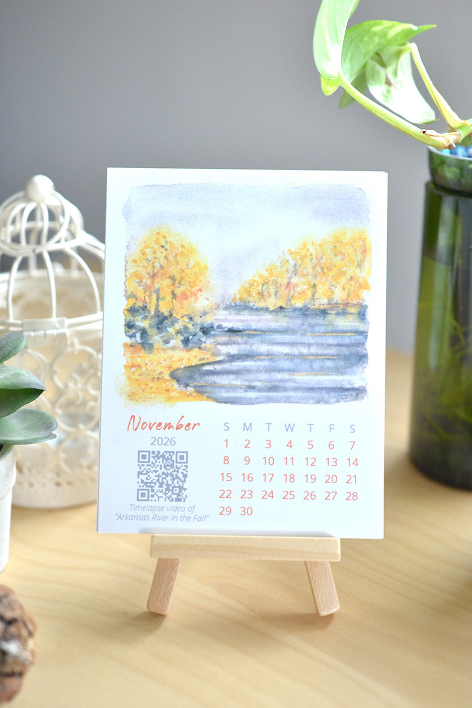 2026 Abstract Landscape Watercolor Desktop Calendar