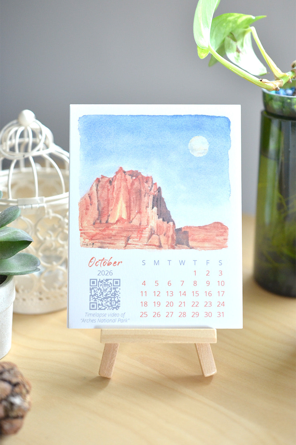 2026 Abstract Landscape Watercolor Desktop Calendar