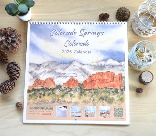 2026 Colorado Springs Landscape Watercolor Wall Calendar 12"x12"