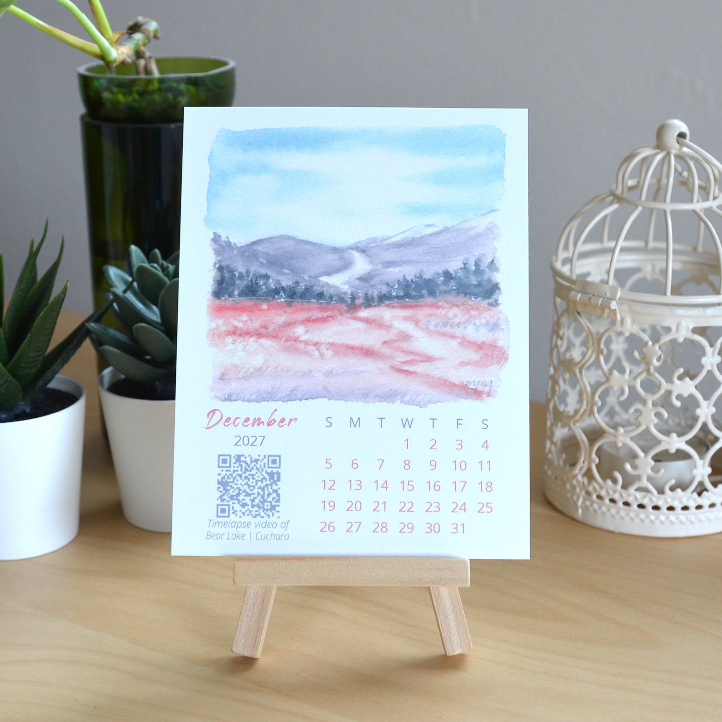 2027 Abstract Landscape Watercolor Desktop Calendar