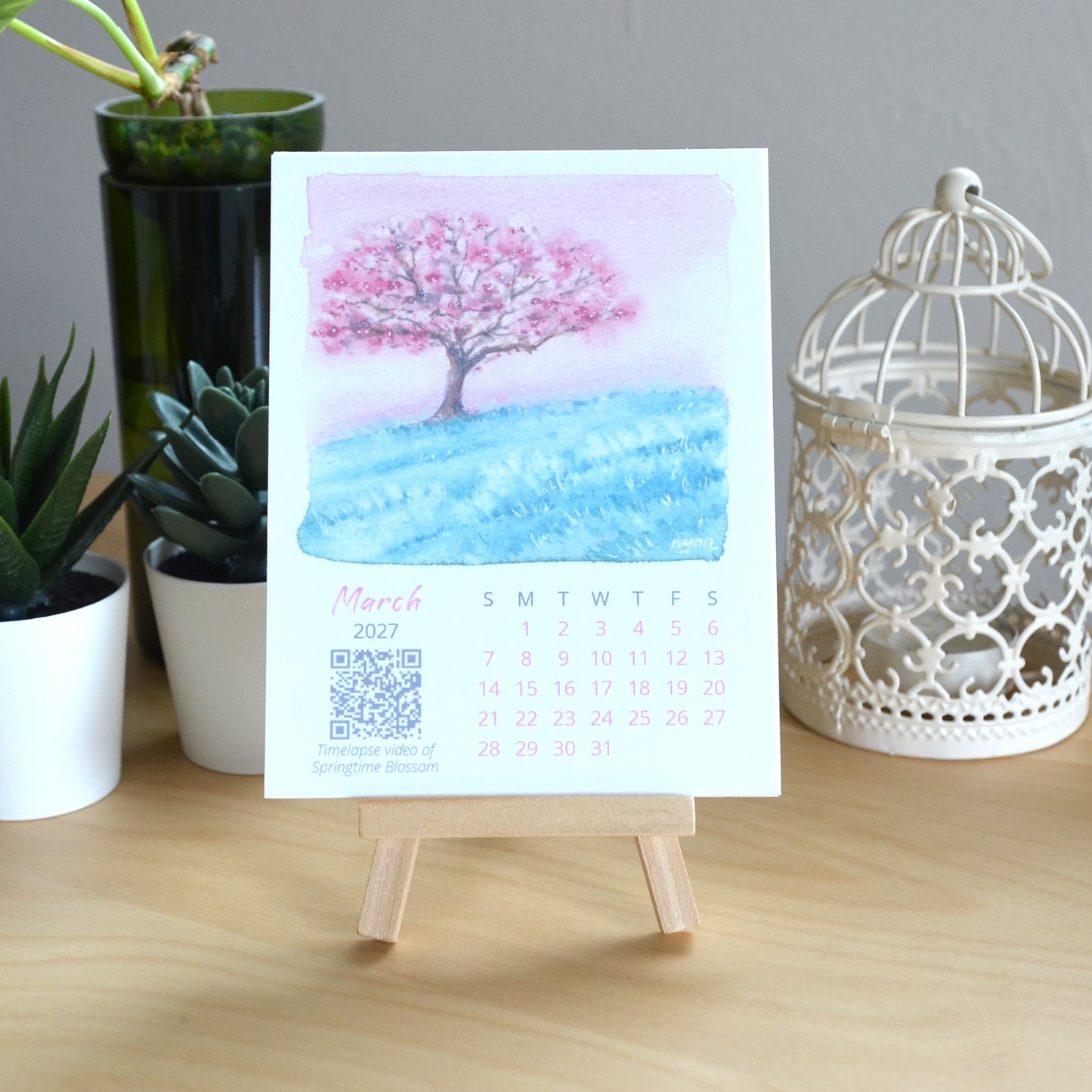 2027 Abstract Landscape Watercolor Desktop Calendar