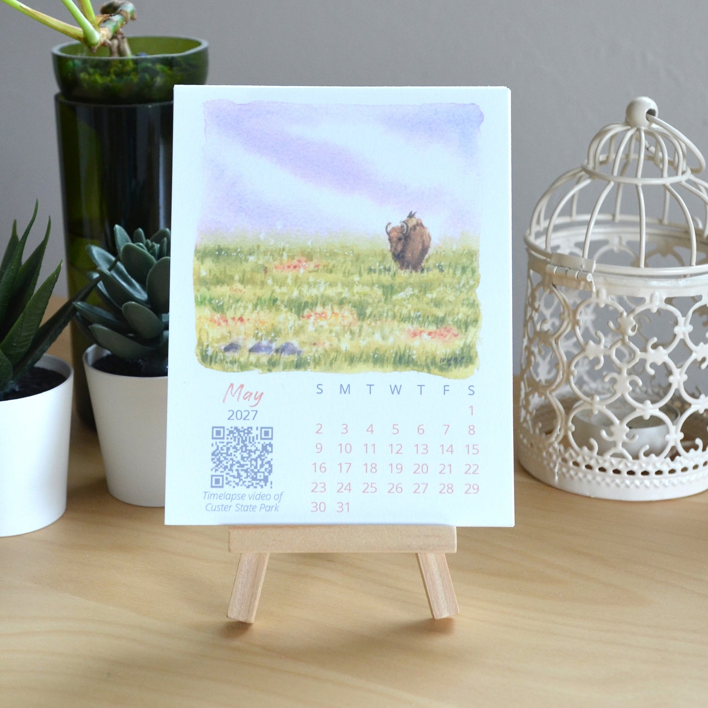 2027 Abstract Landscape Watercolor Desktop Calendar