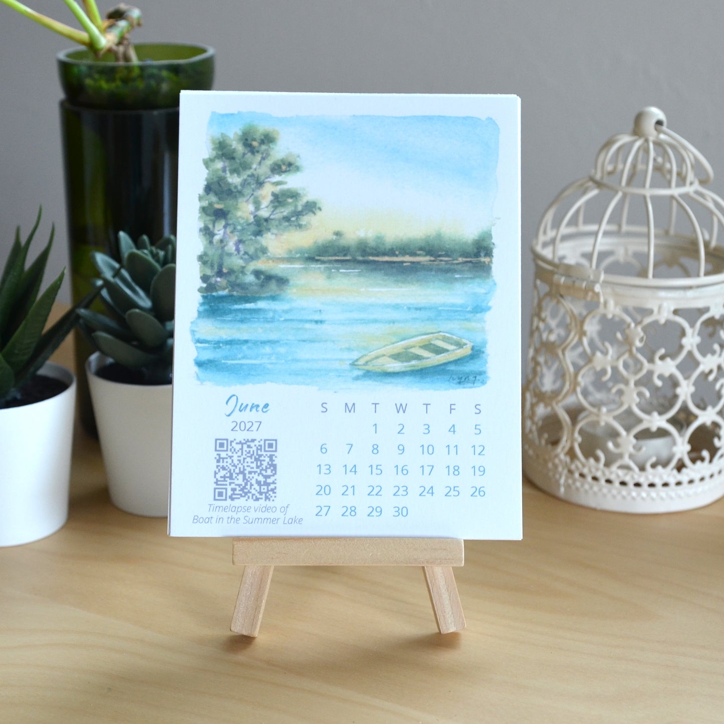 2027 Abstract Landscape Watercolor Desktop Calendar