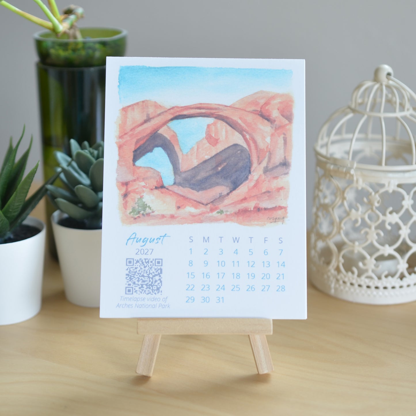 2027 Abstract Landscape Watercolor Desktop Calendar