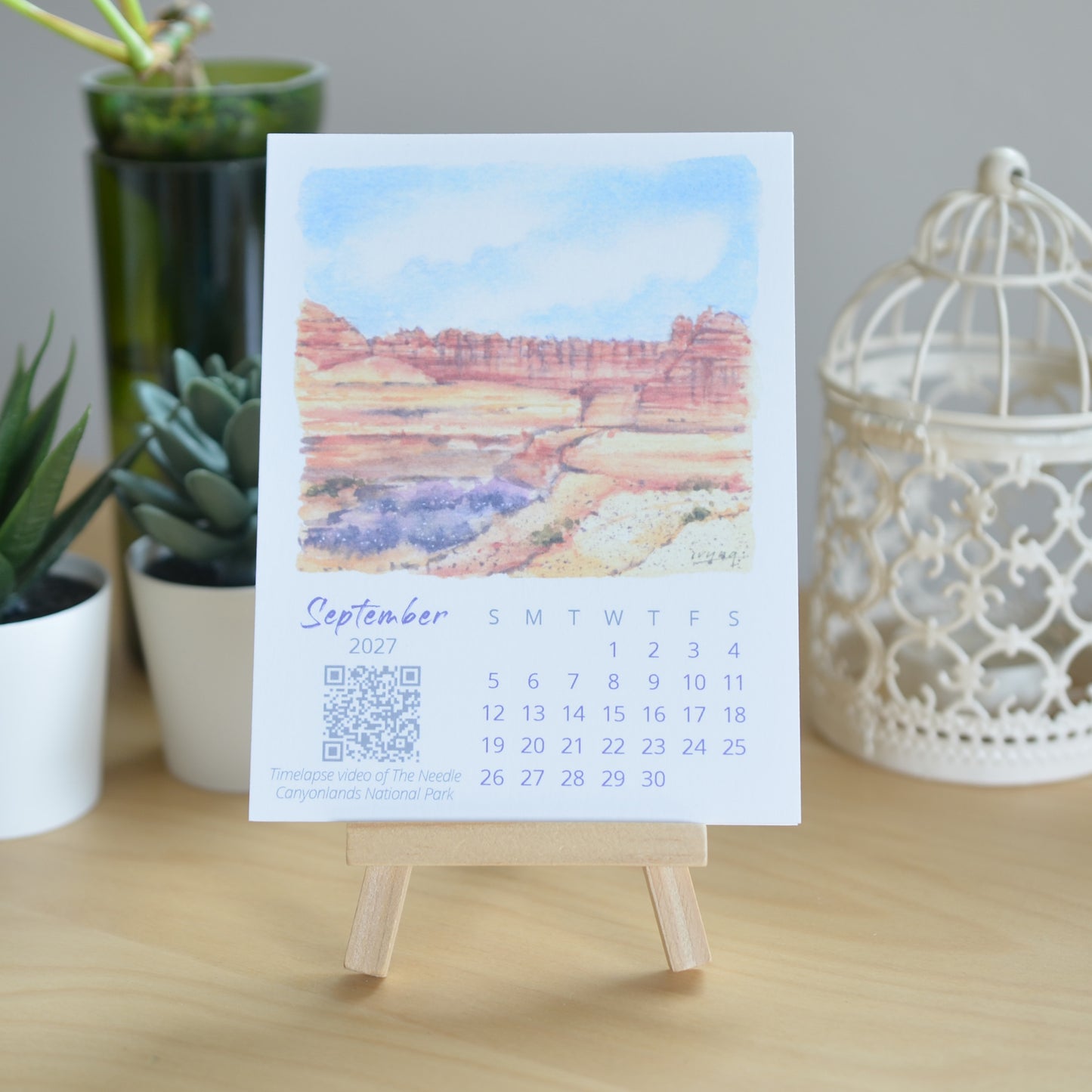 2027 Abstract Landscape Watercolor Desktop Calendar