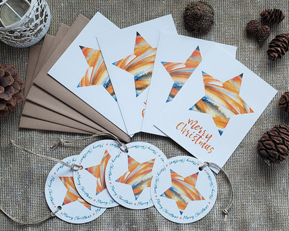 Christmas Star Greeting Card with Paper Ornament | Orange