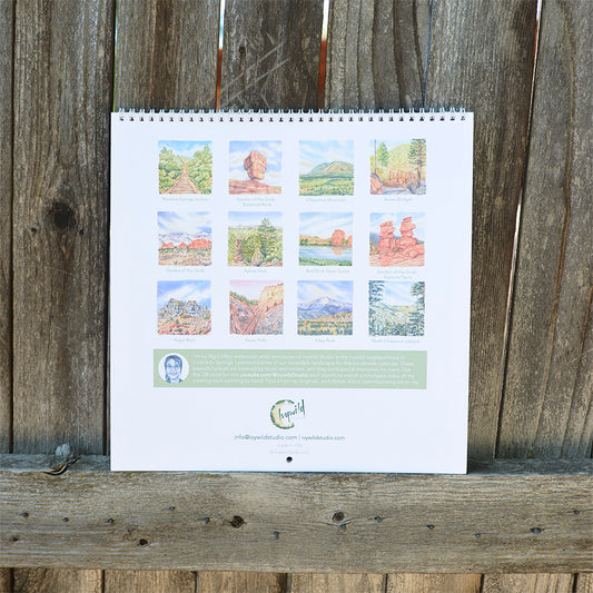 the back of Calendar showcase all watercolor paintings