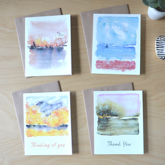 Abstract Watercolor Landscape Greeting Card | Mixed set of 4