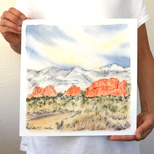 Colorado Springs Landscape Watercolor Art Print 12"x12" | Garden of the Gods