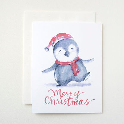 Merry Christmas Greeting Card with Paper Ornament - Penguin