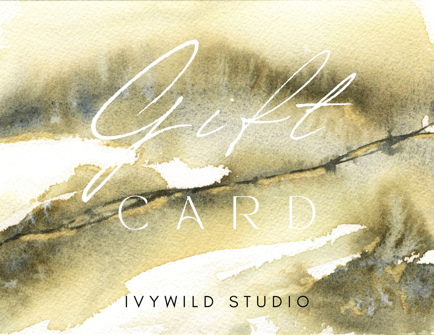Gift card design with watercolor background and 'Ivywild Studio' branding