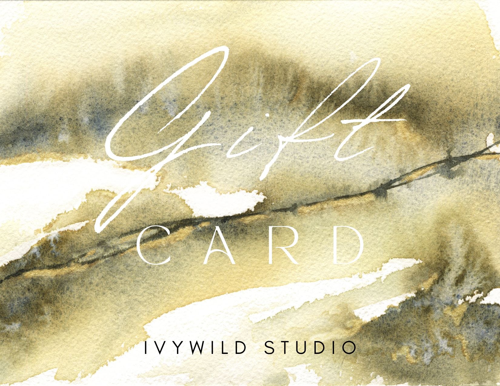 Gift card design with watercolor background and 'Ivywild Studio' branding