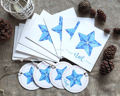 Christmas Star Greeting Card with Paper Ornament | Blue