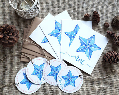 Christmas Star Greeting Card with Paper Ornament | Blue