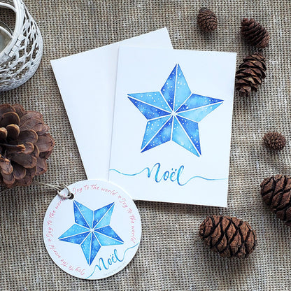 Christmas Star Greeting Card with Paper Ornament | Blue