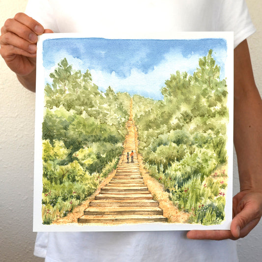 Colorado Springs Landscape Watercolor Art Print 12"x12" | Manitou Incline