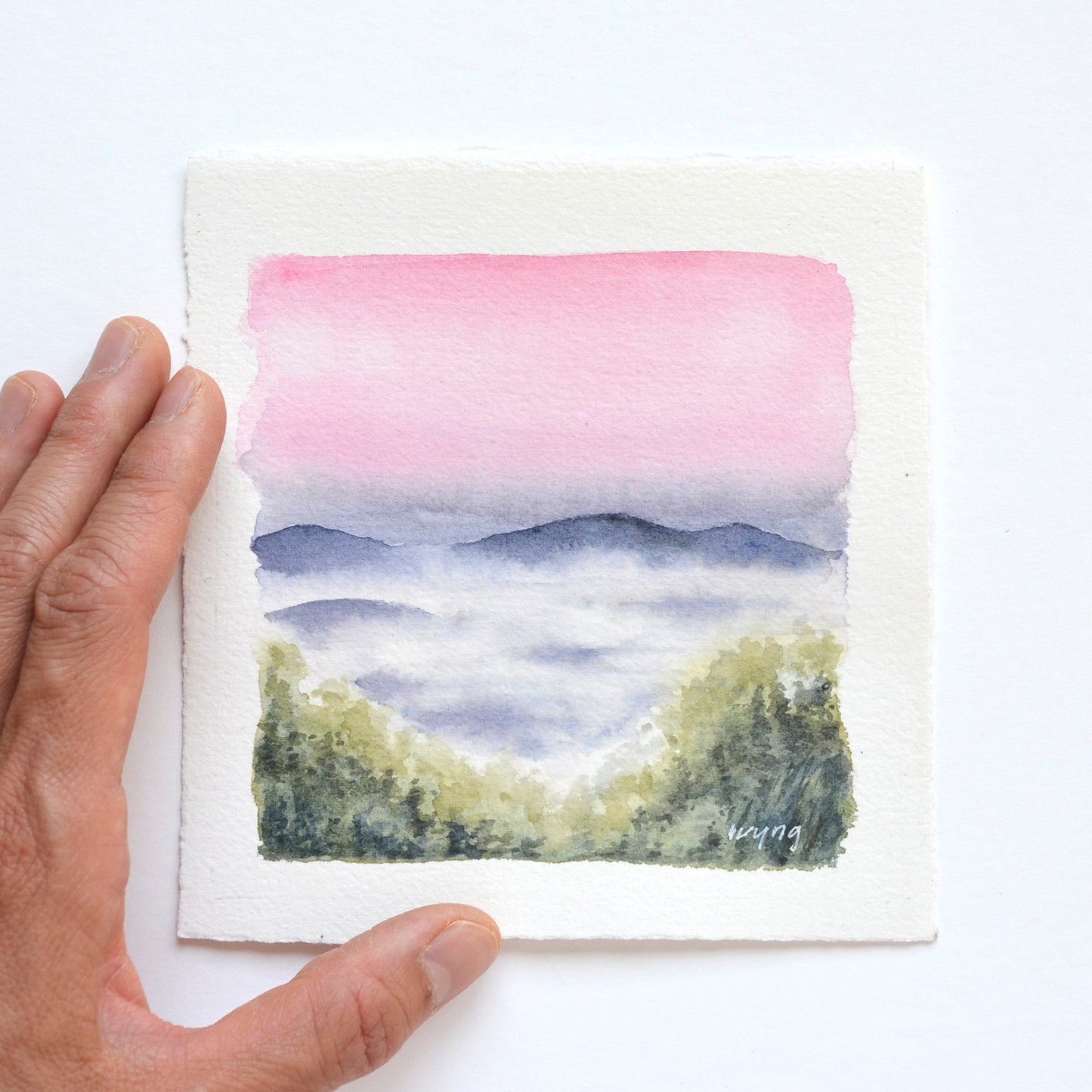 Mountain Sunrise in Monsoon | Original Watercolor | 5"x 5"