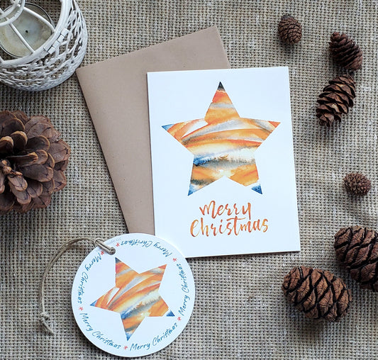 Watercolor Christmas Star Cards and Paper Ornaments - Orange