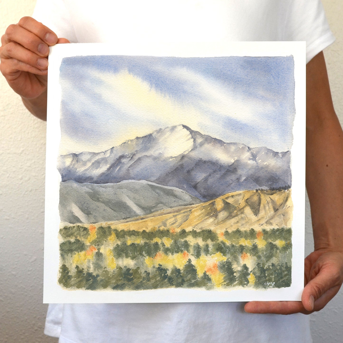 Colorado Springs Landscape Watercolor Art Print 12"x12" | Pikes Peak in the Fall