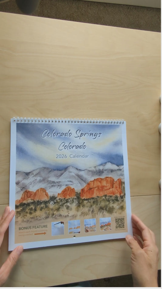 2026 Colorado Springs Landscape Watercolor Wall Calendar 12"x12"